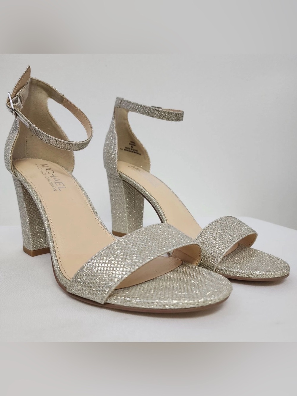 Michael by Michael Shannon Stella Sparkly Gold Open-Square-Toe Block High Heel